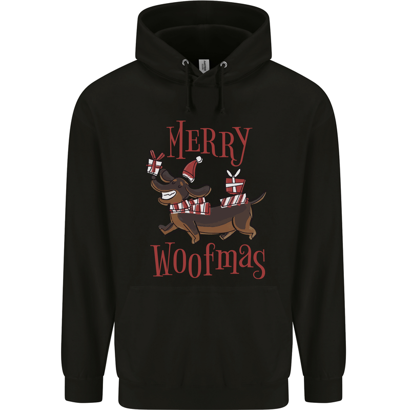 Merry Woofmas Funny Xmas Dog Childrens Kids Hoodie Black