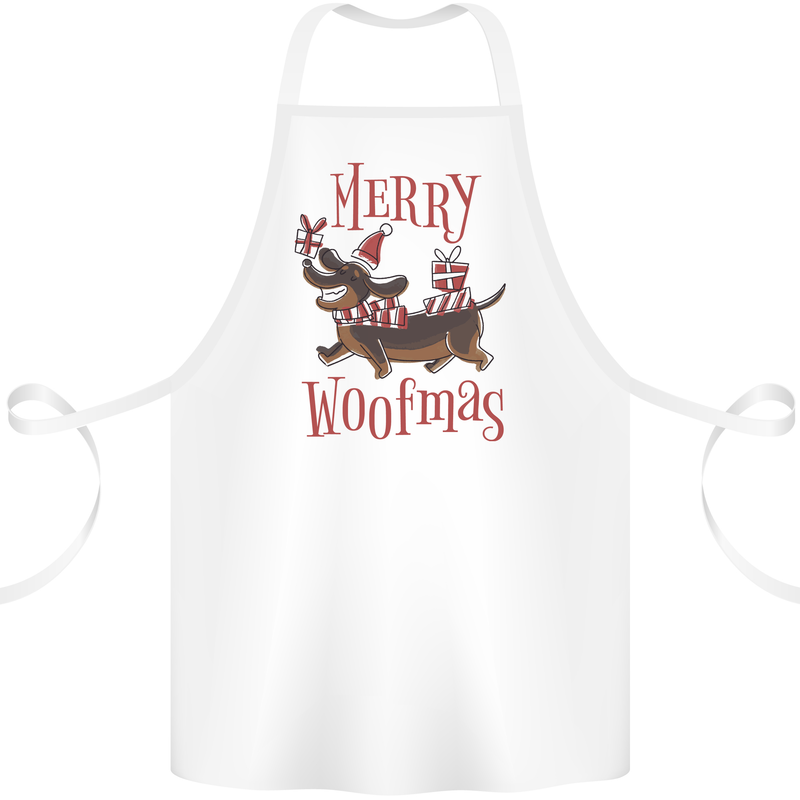 Merry Woofmas Funny Xmas Dog Cotton Apron 100% Organic White