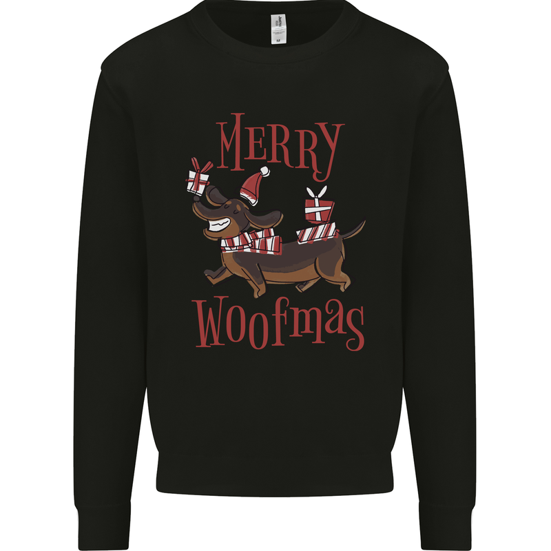 Merry Woofmas Funny Xmas Dog Kids Sweatshirt Jumper Black
