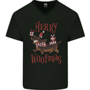 Merry Woofmas Funny Xmas Dog Mens V-Neck Cotton T-Shirt Black