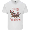 Merry Woofmas Funny Xmas Dog Mens V-Neck Cotton T-Shirt White
