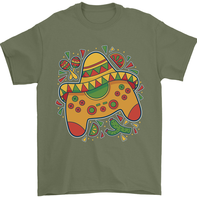 Mexican Joypad Gaming Video Games Joystick Mens T-Shirt 100% Cotton Military Green