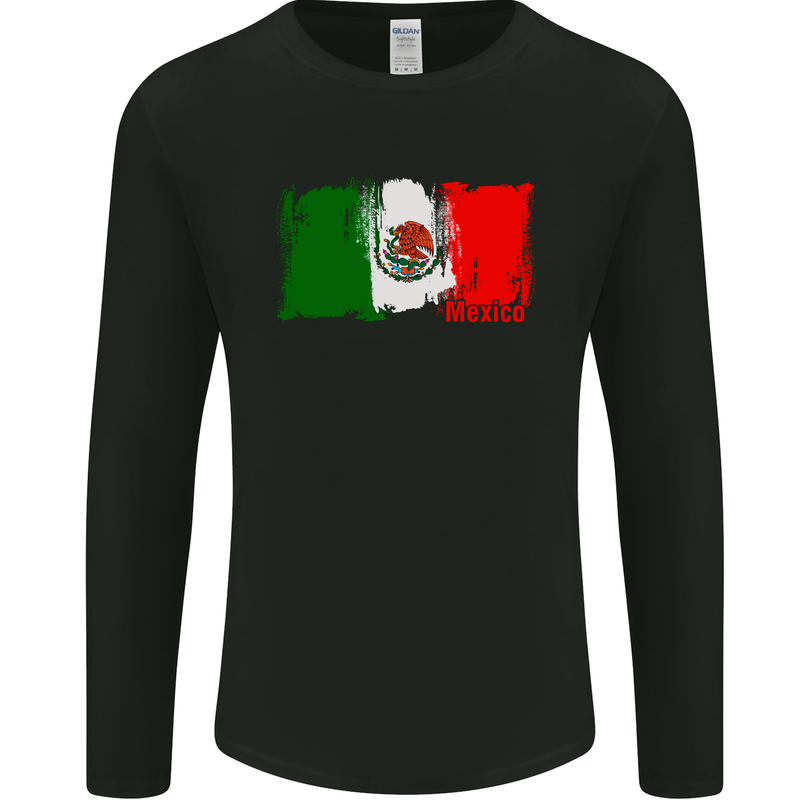 Mexico Football Distressed Flag Mens Long Sleeve T-Shirt Black