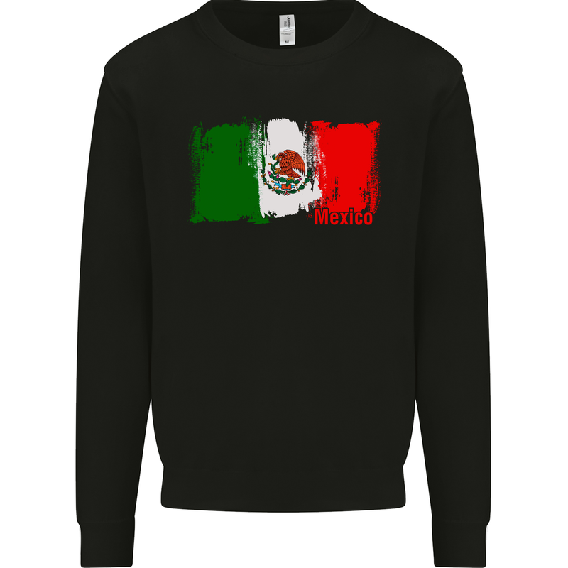 Mexico Football Distressed Flag Mens Sweatshirt Jumper Black