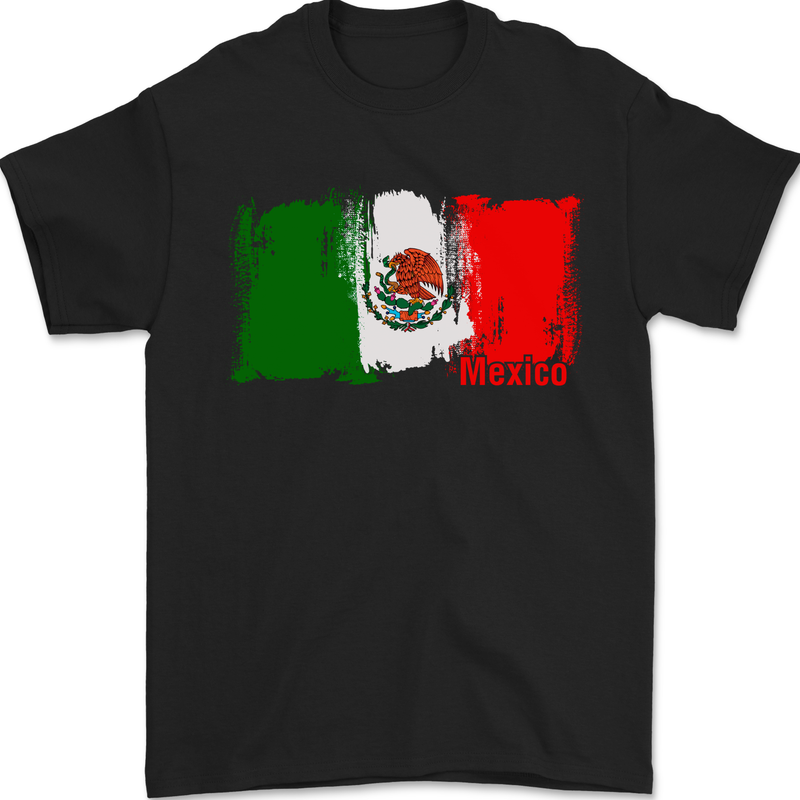 Mexico Football Distressed Flag Mens T-Shirt 100% Cotton Black