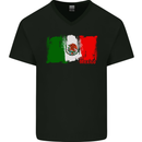 Mexico Football Distressed Flag Mens V-Neck Cotton T-Shirt Black