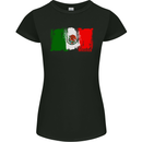 Mexico Football Distressed Flag Womens Petite Cut T-Shirt Black