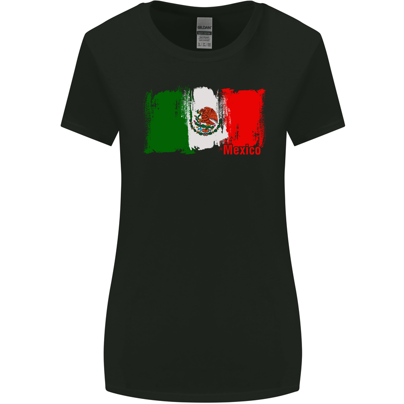 Mexico Football Distressed Flag Womens Wider Cut T-Shirt Black