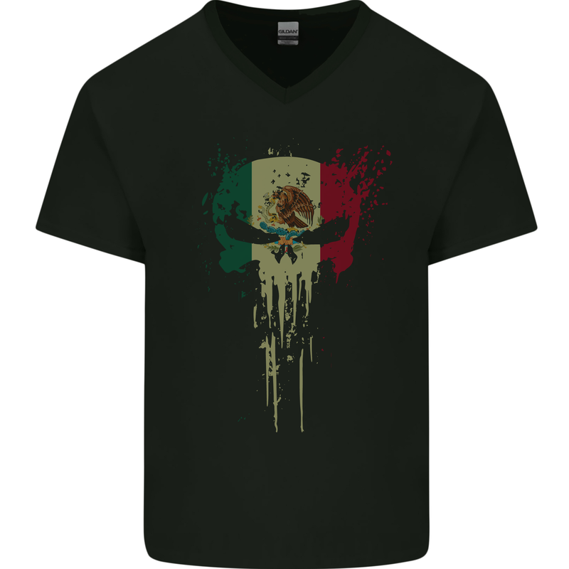 Mexico Skull Gym Training Bodybuilding Mens V-Neck Cotton T-Shirt Black
