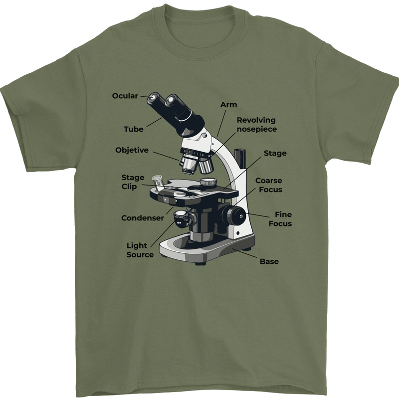 Microscope Diagram Mens T-Shirt 100% Cotton Military Green