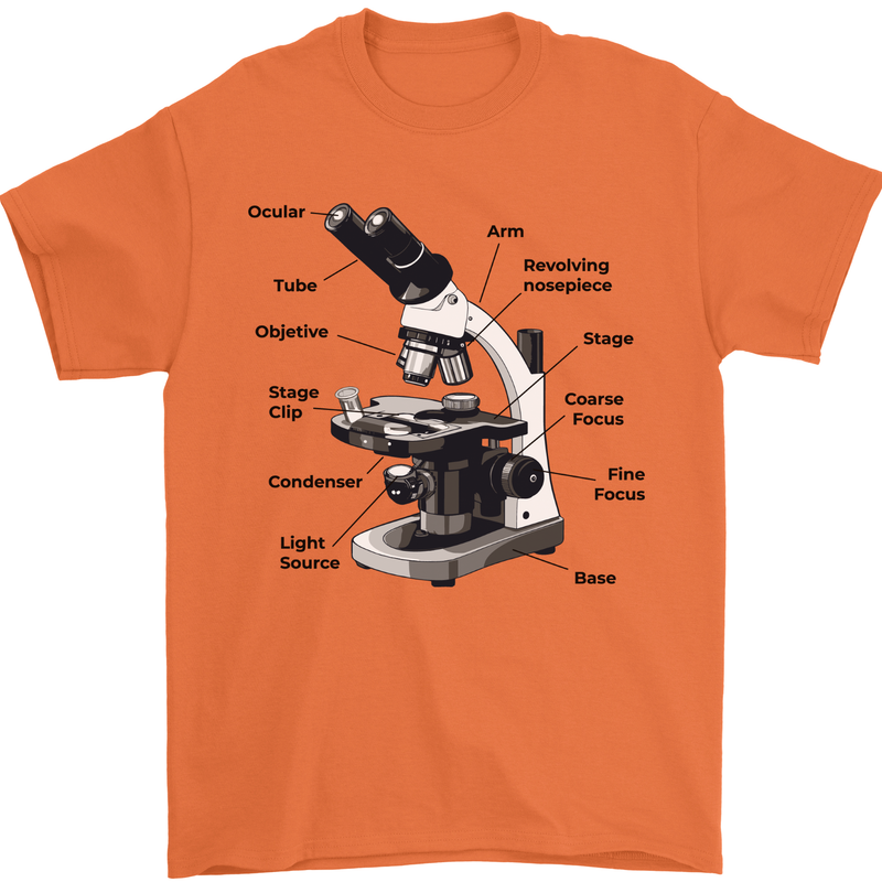 Microscope Diagram Mens T-Shirt 100% Cotton Orange