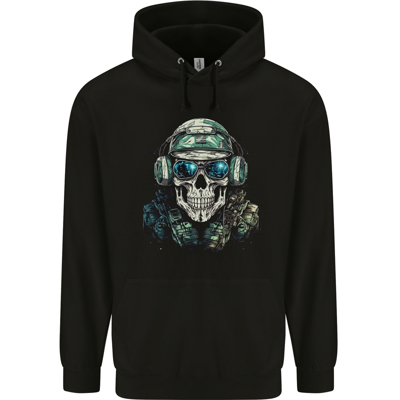 Military Skull Army Marines Artillery Soldier Childrens Kids Hoodie Black
