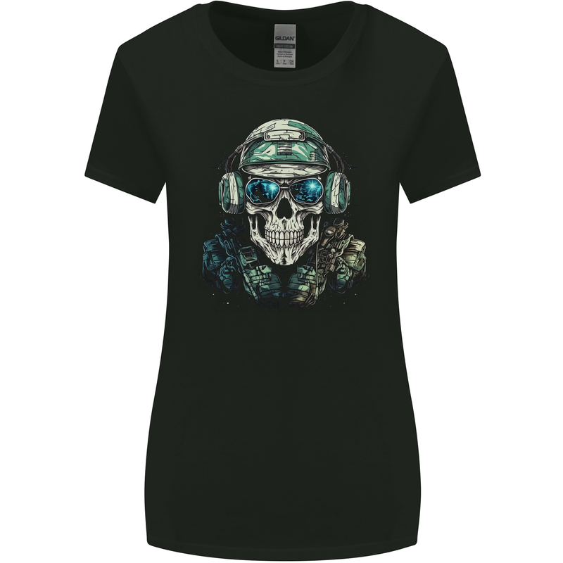 Military Skull Army Marines Artillery Soldier Womens Wider Cut T-Shirt Black
