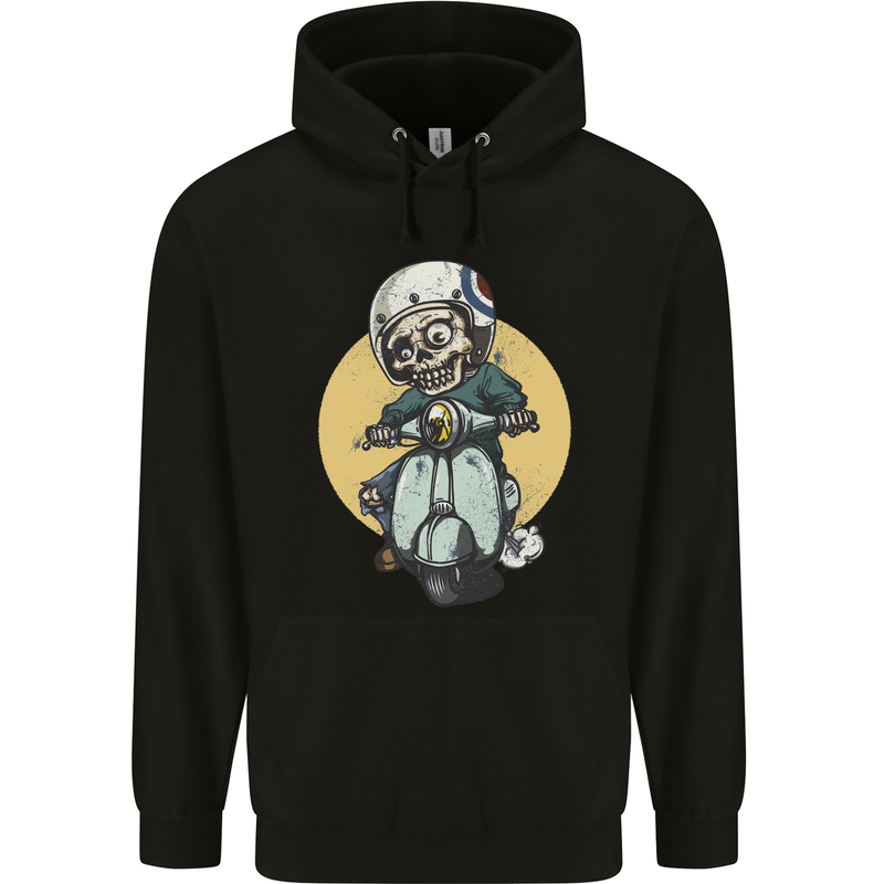 Mod Scooter Moped Skull Mens 80% Cotton Hoodie Black