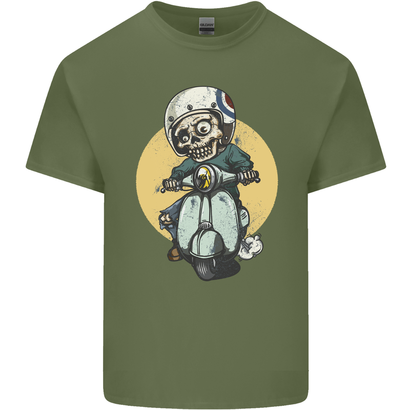 Mod Scooter Moped Skull Mens Cotton T-Shirt Tee Top Military Green