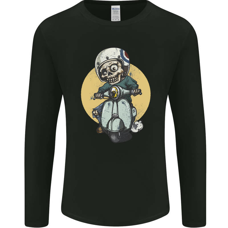 Mod Scooter Moped Skull Mens Long Sleeve T-Shirt Black