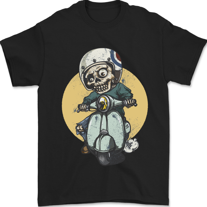 Mod Scooter Moped Skull Mens T-Shirt 100% Cotton Black