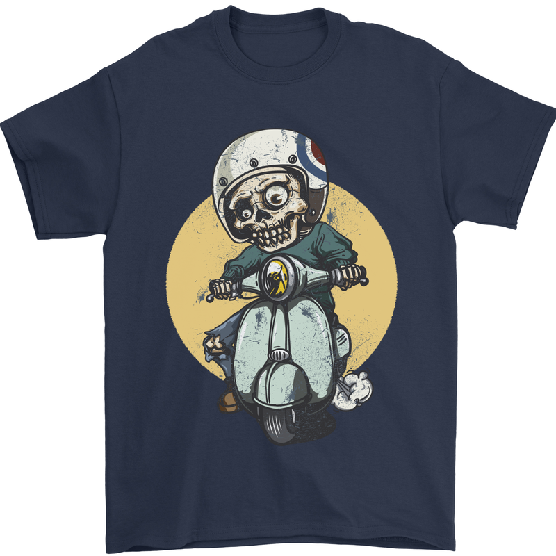 Mod Scooter Moped Skull Mens T-Shirt 100% Cotton Navy Blue