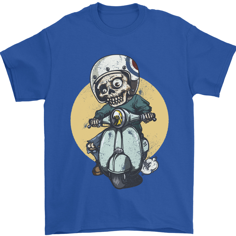 Mod Scooter Moped Skull Mens T-Shirt 100% Cotton Royal Blue