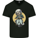 Mod Scooter Moped Skull Mens V-Neck Cotton T-Shirt Black