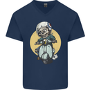 Mod Scooter Moped Skull Mens V-Neck Cotton T-Shirt Navy Blue