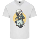 Mod Scooter Moped Skull Mens V-Neck Cotton T-Shirt White