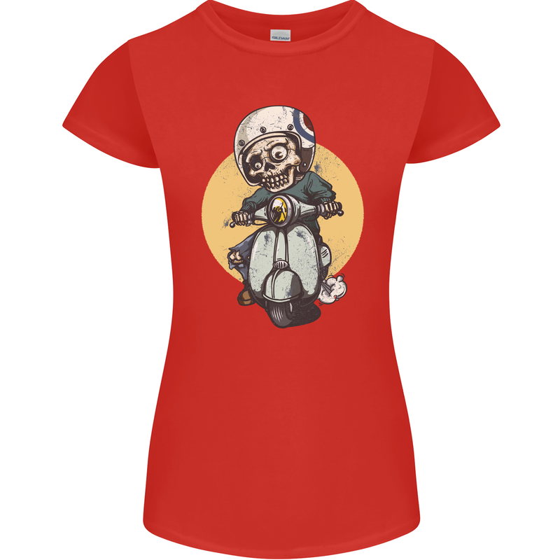 Mod Scooter Moped Skull Womens Petite Cut T-Shirt Red