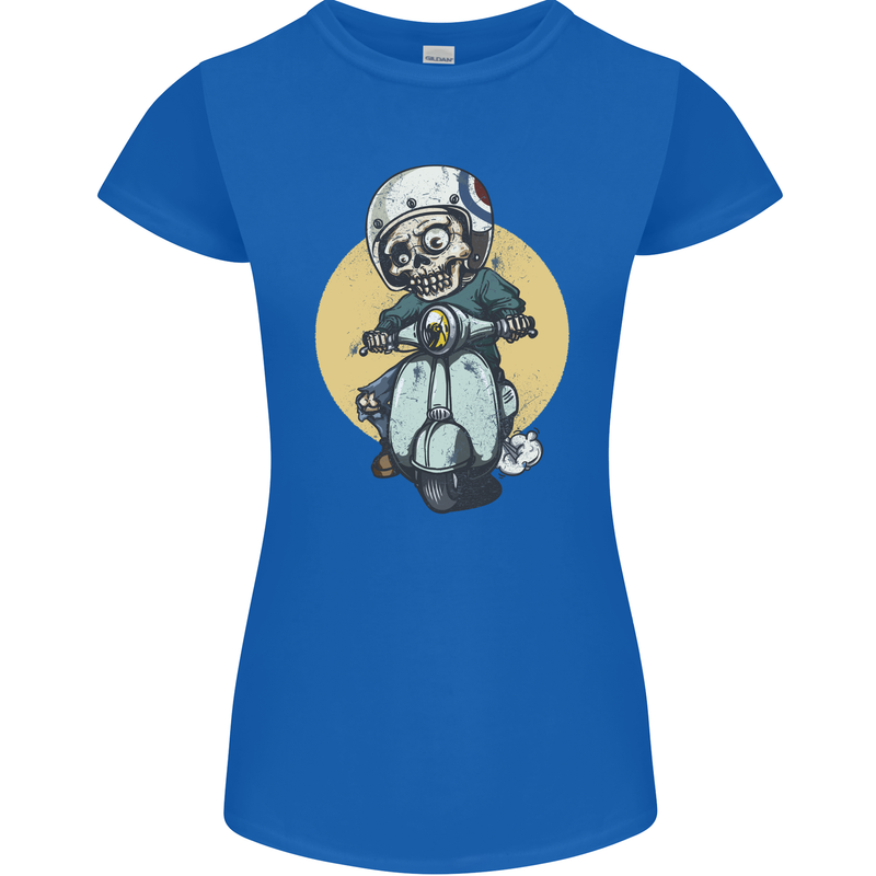 Mod Scooter Moped Skull Womens Petite Cut T-Shirt Royal Blue