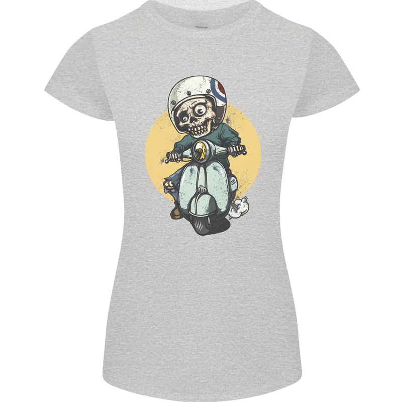 Mod Scooter Moped Skull Womens Petite Cut T-Shirt Sports Grey
