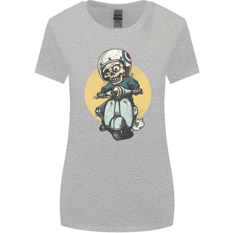 Mod Scooter Moped Skull Womens Wider Cut T-Shirt Sports Grey