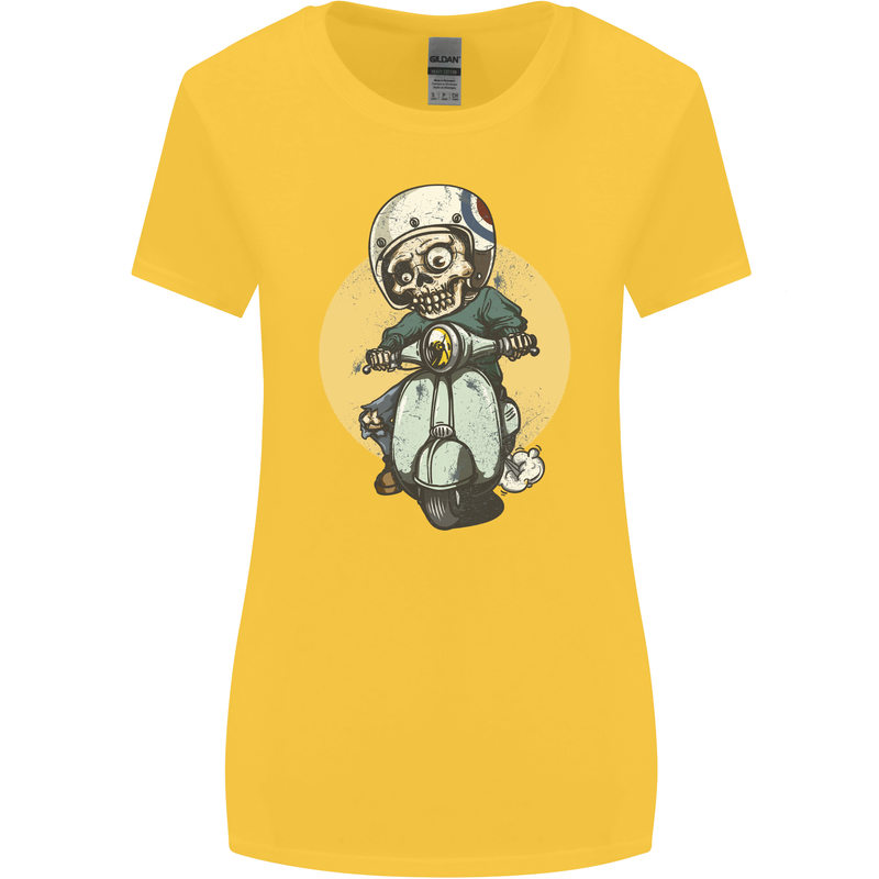 Mod Scooter Moped Skull Womens Wider Cut T-Shirt Yellow
