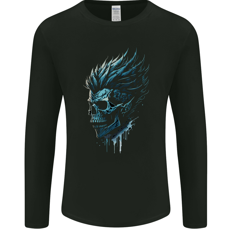 Mohawk Skull Mens Long Sleeve T-Shirt Black