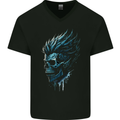 Mohawk Skull Mens V-Neck Cotton T-Shirt Black