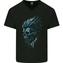 Mohawk Skull Mens V-Neck Cotton T-Shirt Black