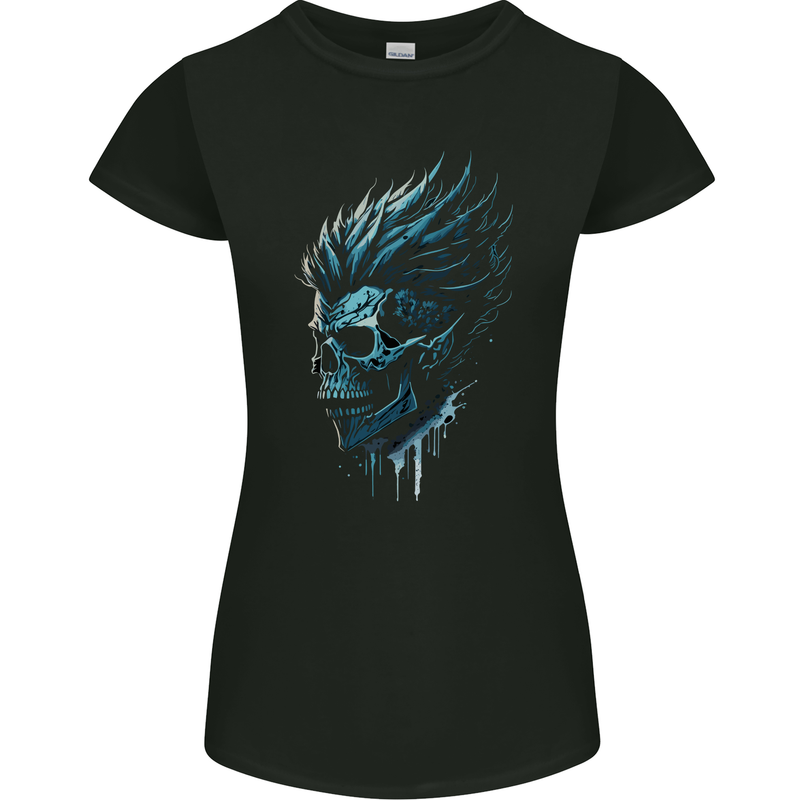 Mohawk Skull Womens Petite Cut T-Shirt Black