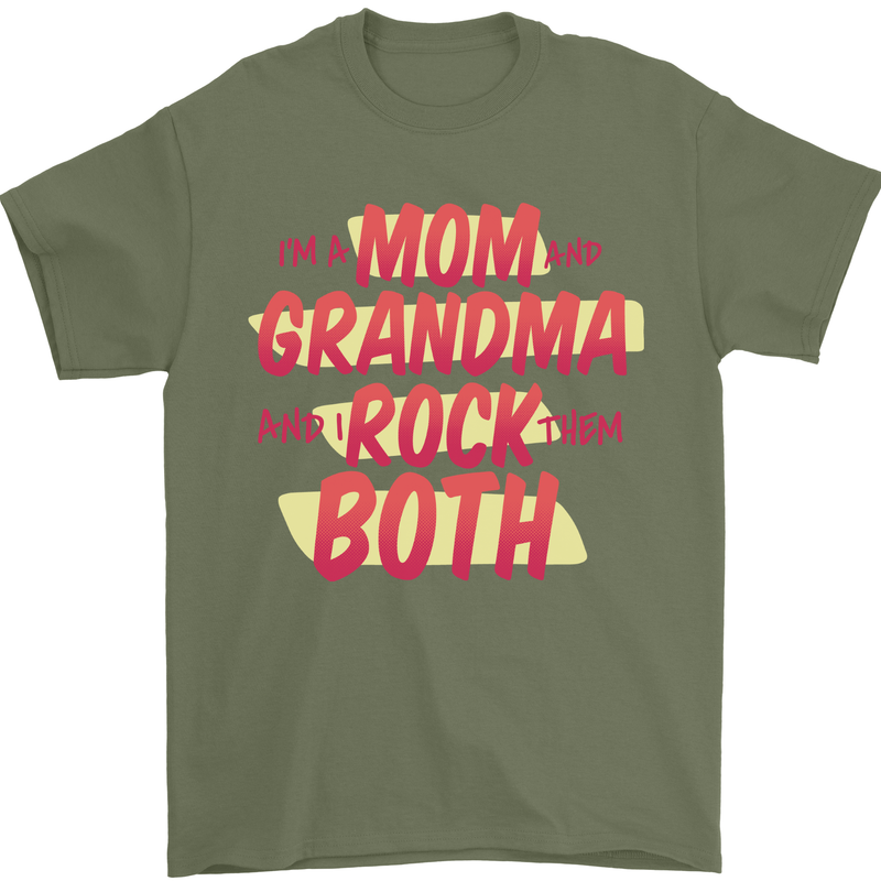 Mom & Grandma and I Rock Them Both Funny Mens T-Shirt 100% Cotton Military Green