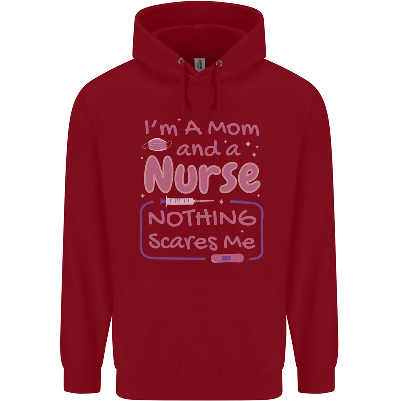 Mom and a Nurse Nothing Scares Me Mothers Day Childrens Kids Hoodie Red