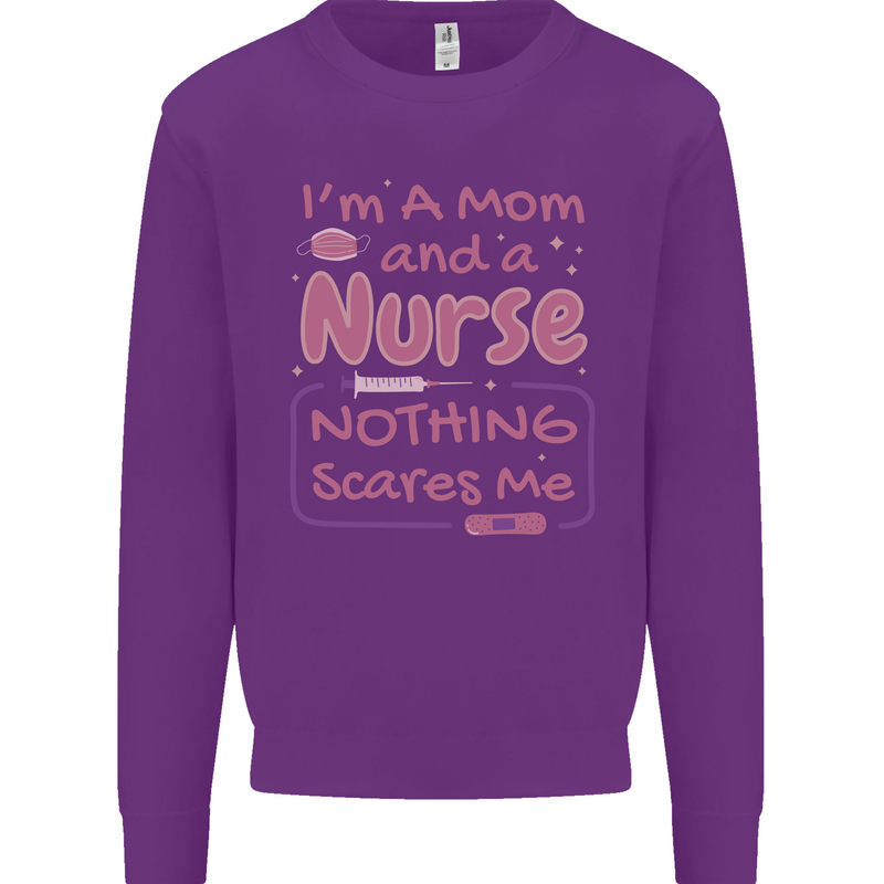 Mom and a Nurse Nothing Scares Me Mothers Day Kids Sweatshirt Jumper Purple