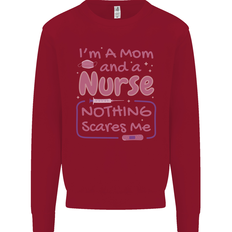 Mom and a Nurse Nothing Scares Me Mothers Day Kids Sweatshirt Jumper Red