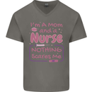 Mom and a Nurse Nothing Scares Me Mothers Day Mens V-Neck Cotton T-Shirt Charcoal