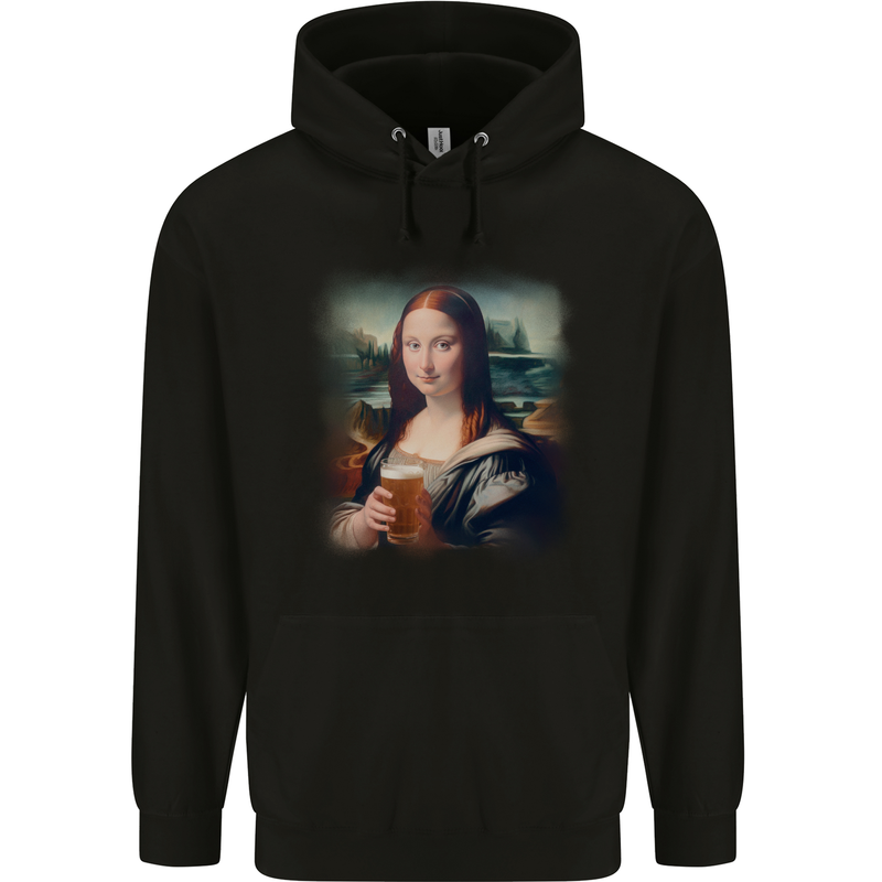 Mona Lisa Funny Beer Alcohol Parody Mens 80% Cotton Hoodie Black