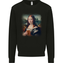 Mona Lisa Funny Beer Alcohol Parody Mens Sweatshirt Jumper Black