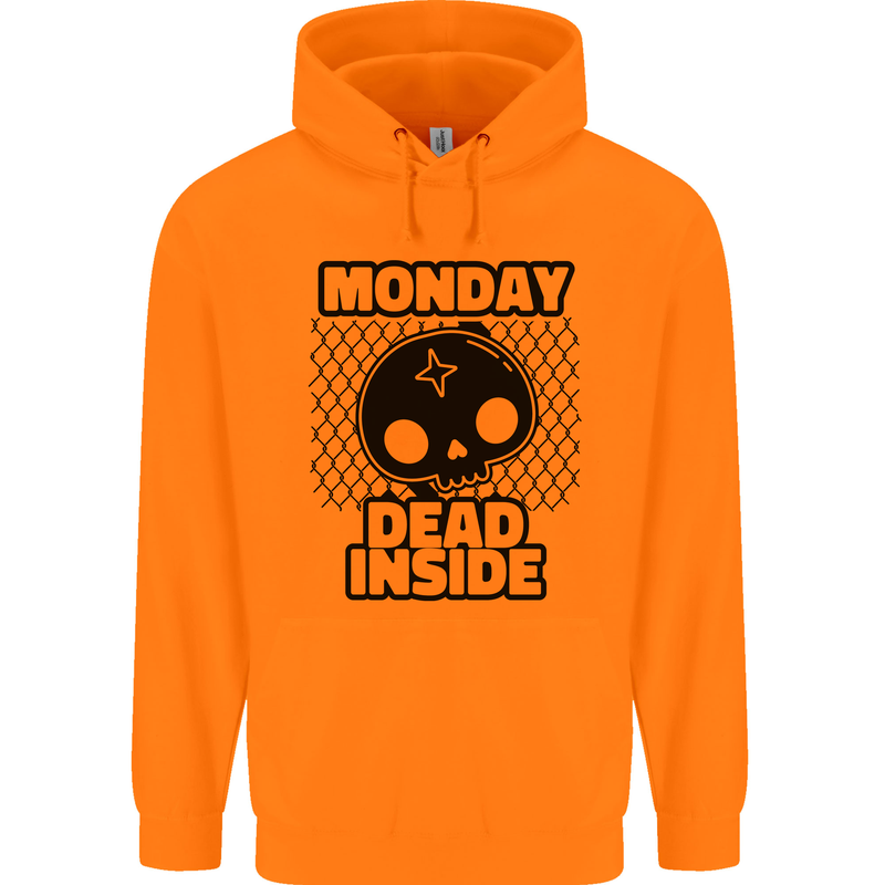 Monday Dead Inside Skull Work Childrens Kids Hoodie Orange
