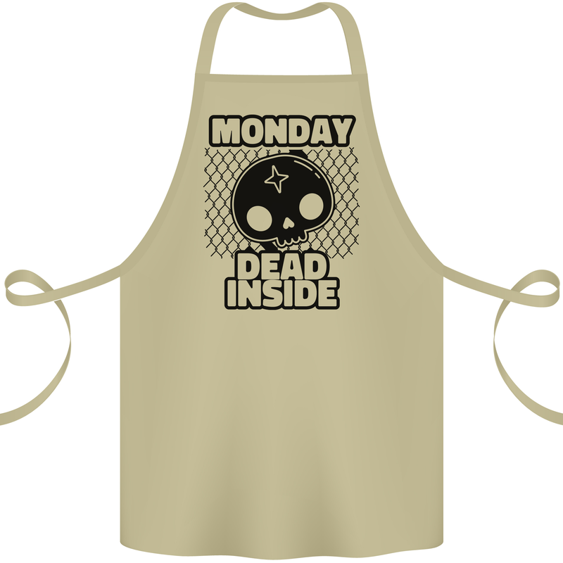 Monday Dead Inside Skull Work Cotton Apron 100% Organic Khaki
