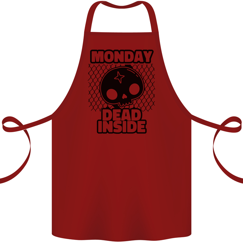 Monday Dead Inside Skull Work Cotton Apron 100% Organic Maroon