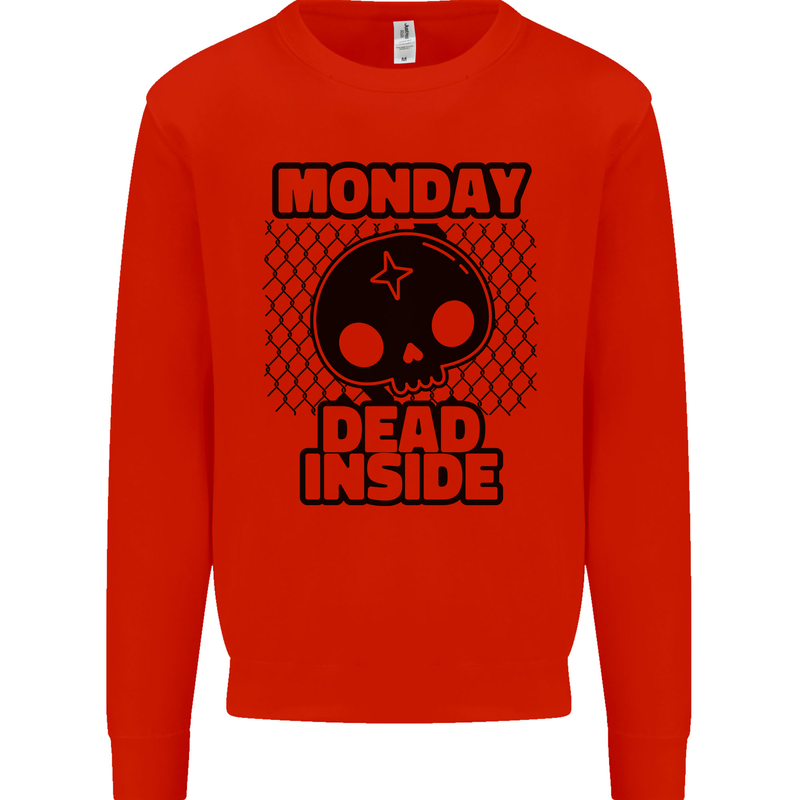 Monday Dead Inside Skull Work Kids Sweatshirt Jumper Bright Red