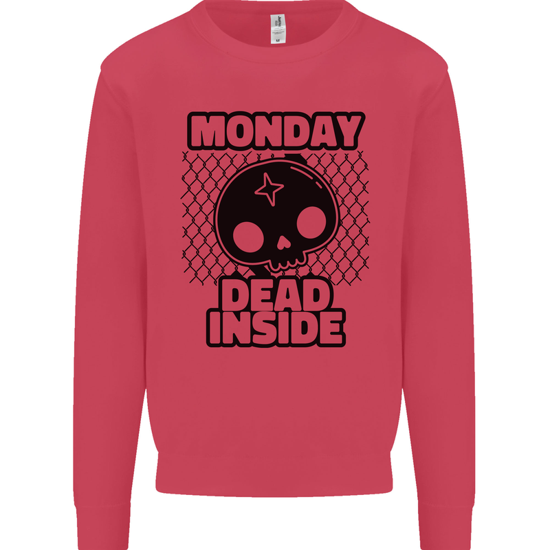 Monday Dead Inside Skull Work Kids Sweatshirt Jumper Heliconia