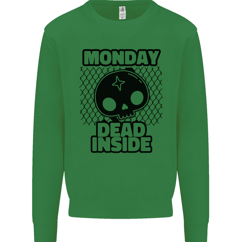 Monday Dead Inside Skull Work Kids Sweatshirt Jumper Irish Green