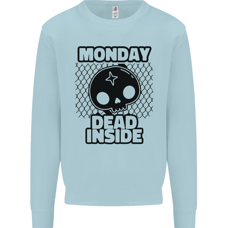 Monday Dead Inside Skull Work Kids Sweatshirt Jumper Light Blue