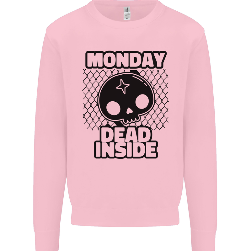 Monday Dead Inside Skull Work Kids Sweatshirt Jumper Light Pink